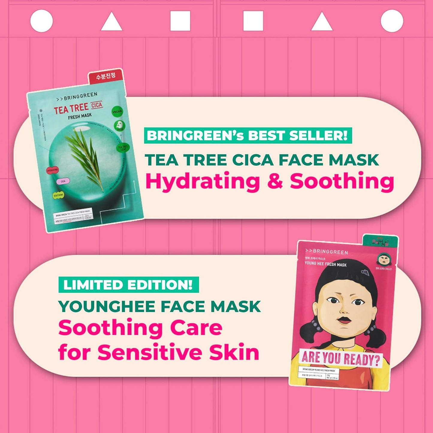 BRING GREEN Squid Game Fresh Mask Sheet (Teatree Cica+Young Hee) 10ea