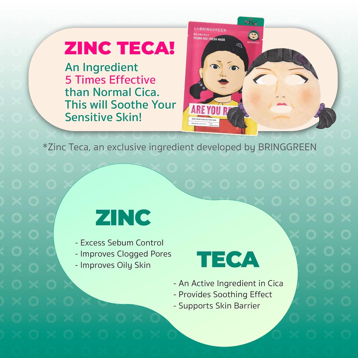 BRING GREEN Squid Game Fresh Mask Sheet (Teatree Cica+Young Hee) 10ea