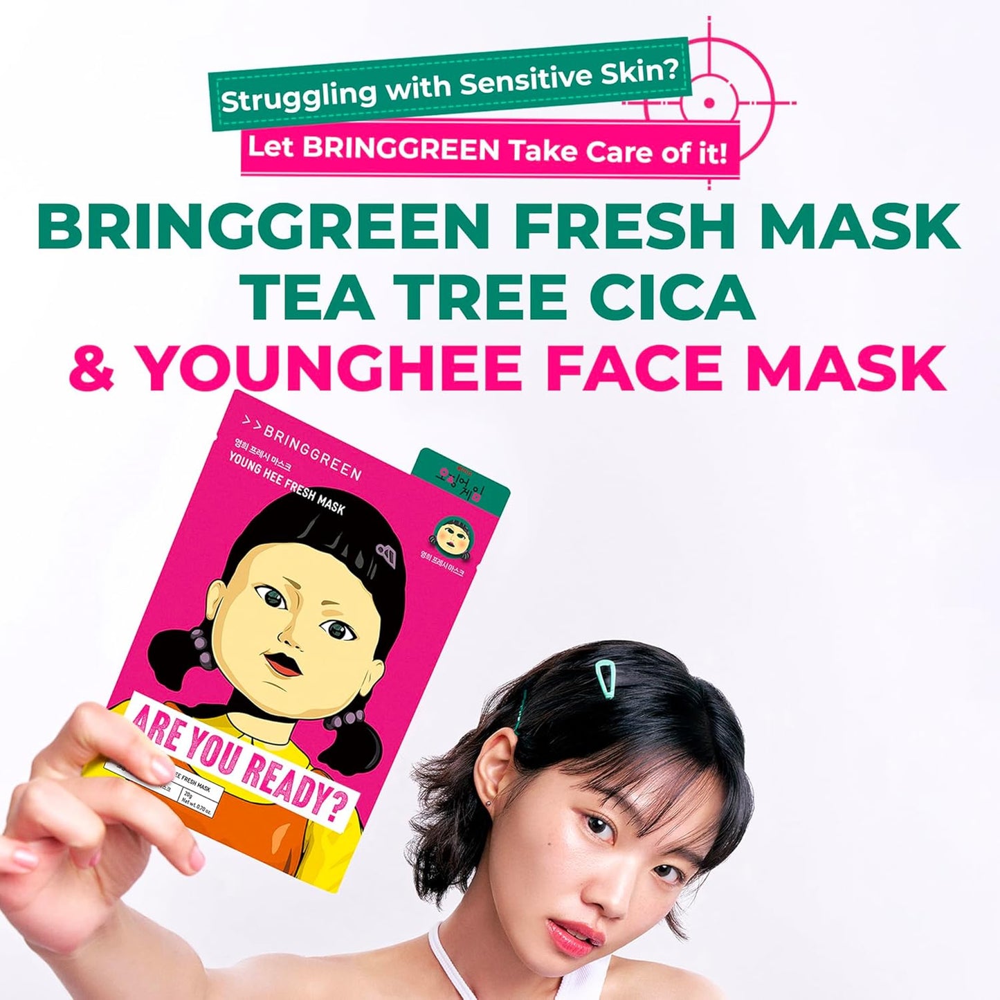 BRING GREEN Squid Game Fresh Mask Sheet (Teatree Cica+Young Hee) 10ea