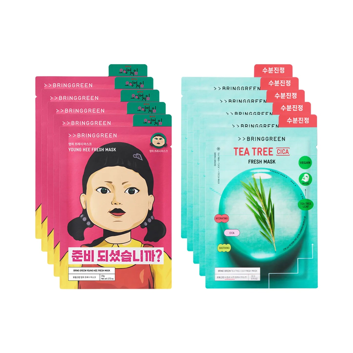 BRING GREEN Squid Game Fresh Mask Sheet (Teatree Cica+Young Hee) 10ea