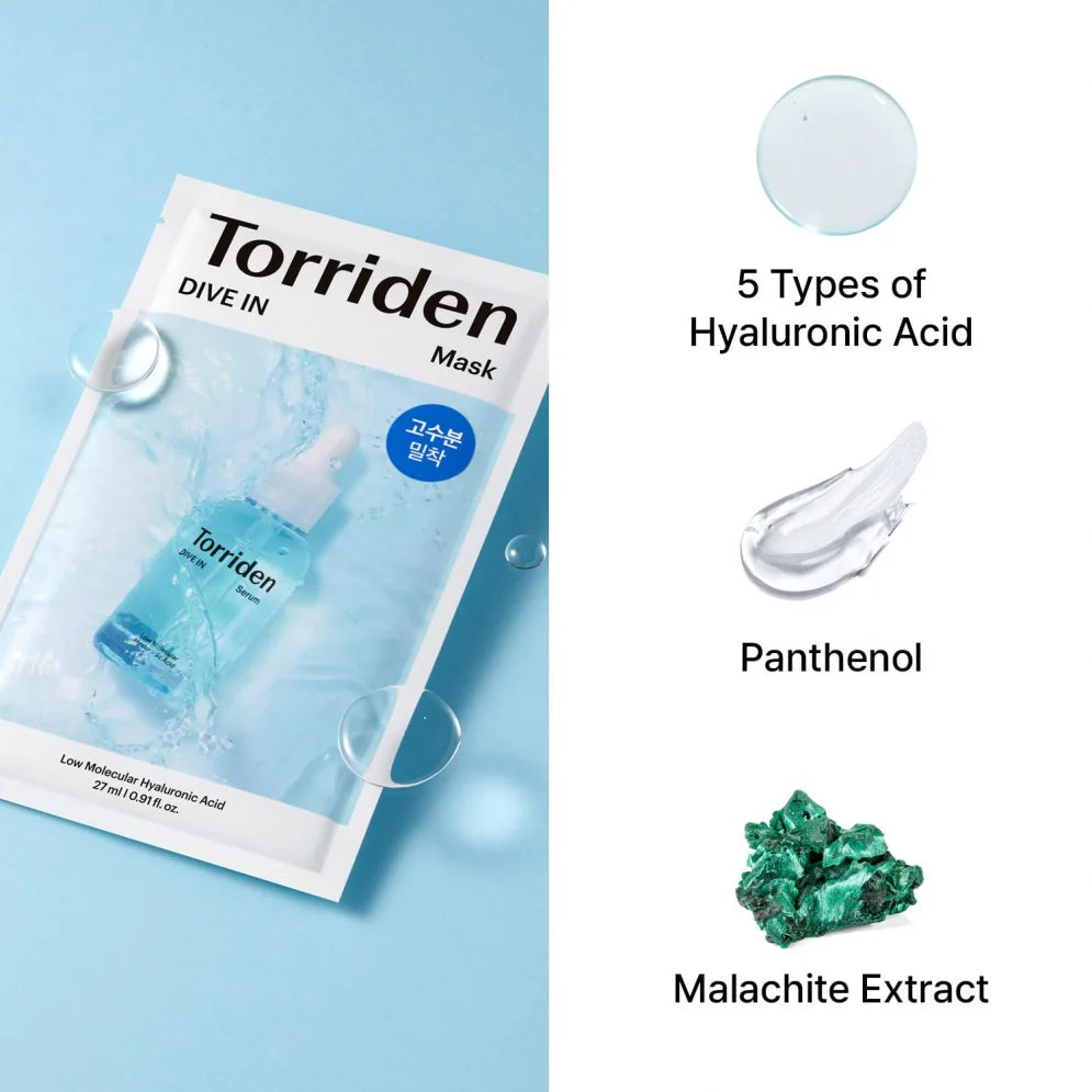 Torriden DIVE IN Hyaluronic Acid Facial Mask 10ea