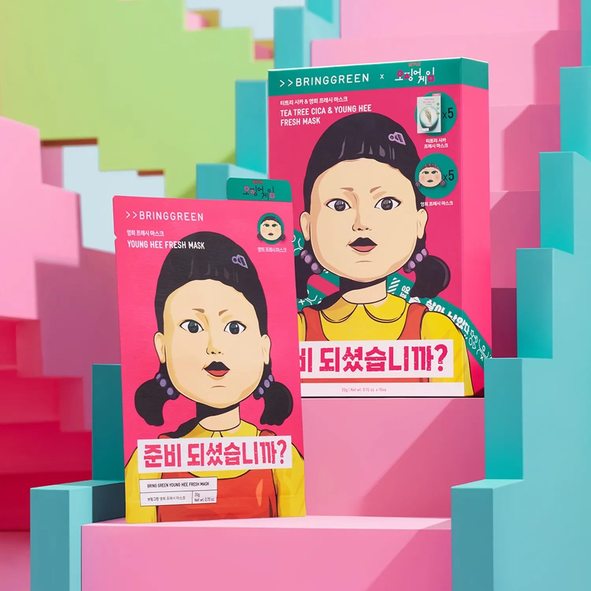 BRING GREEN Squid Game Fresh Mask Sheet (Teatree Cica+Young Hee) 10ea