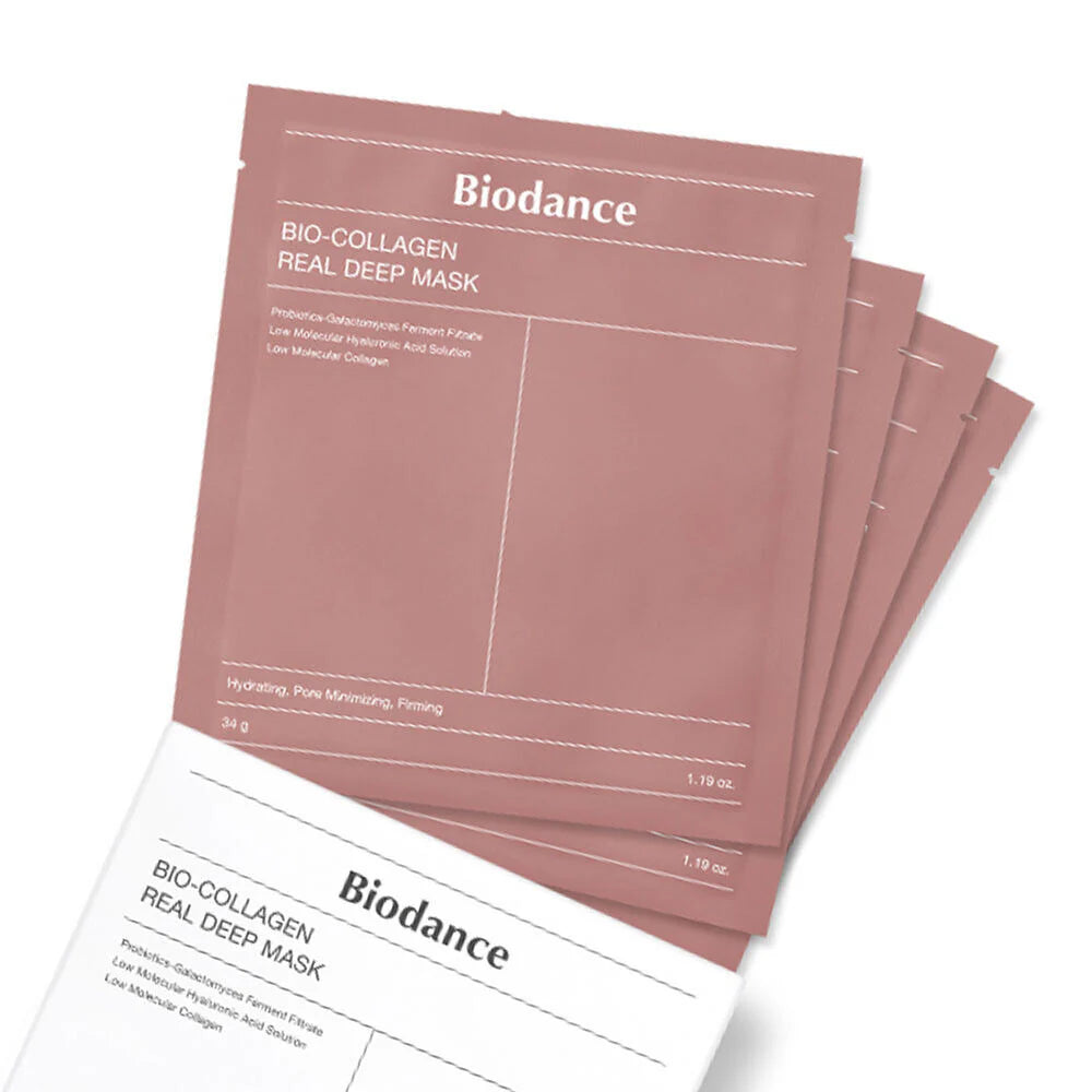 BIODANCE Bio-Collagen Real Deep Mask, Hydrating Overnight Hydrogel Mask, Pore Minimizing, Elasticity Improvement, 34g x4ea